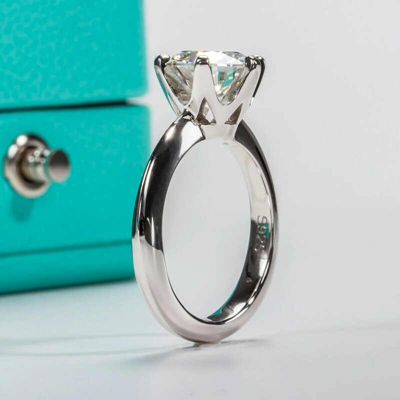 AnuJewel-anel de noivado moissanite para mulheres, prata esterlina 925, anéis solitários banhados a ouro, atacado, 1ct 2ct 3ct 5ct cor d