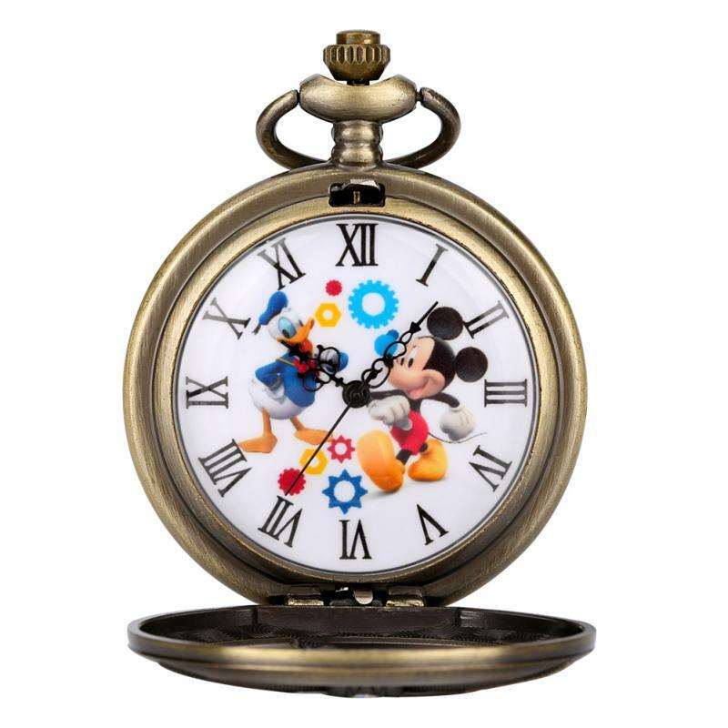 ブロンズ中空アニメ時計コミック漫画クォーツ懐中時計ペンダントフォブアンティーク時計と80センチメートルネックレス/30センチメートルウエストフックチェーン