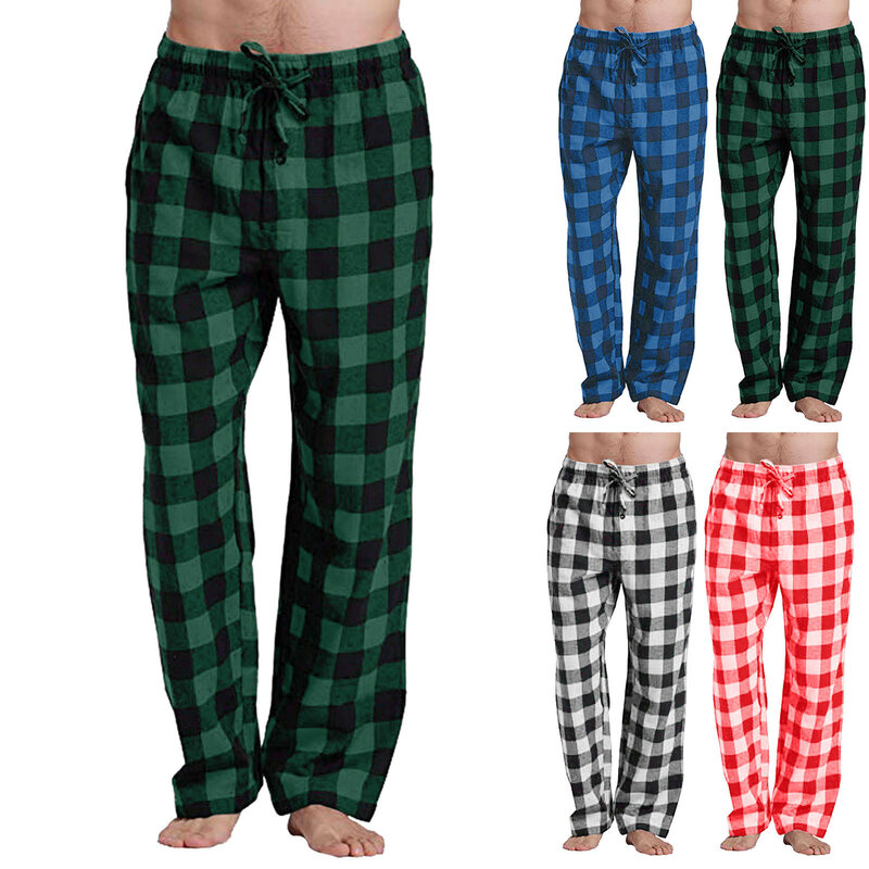 Men´s Casual Cotton Pajama Long Pant Soft Comfortable Loose Elastic Waistband Plaid Cozy Sleepwear Home Lounge Fashion Pants