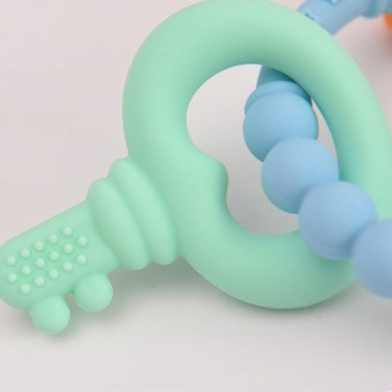 Multi cor bebê dentição brinquedo, chaveiro de silicone de grau alimentício, bebês mastigar brinquedos, design antiderrapante anel de aperto