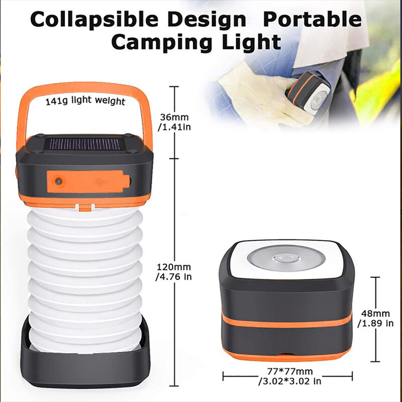 Portable Camping Light Solar USB Rechargeable Lantern Outdoor Tent Lamp Waterproof Repair Lamp Telescopic Work Lights Torch