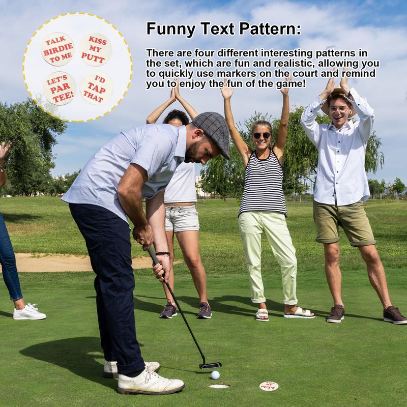 Golf Ball Marker Round 4PCS Humor Novelty Golf Ball Markers Adult Humor & Funny Pun Designs Golf Ball Marker Hat Clip Golf
