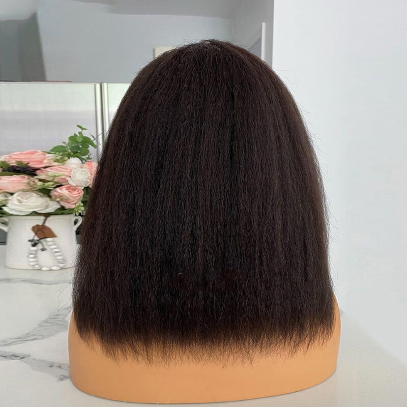 Glueless Kinky Straight Frontal Wigs 100% Human Hair Wear And Go Bob 12A Peruvain Hair Short Yaki Straight Wigs For Women OnSale