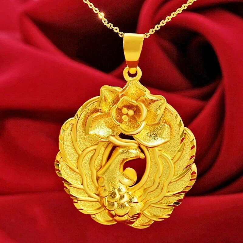 Collana con cigno in oro sabbia del Vietnam collana con ciondolo in oro imitazione fiore di perle di pavone gioielli squisiti placcati in oro