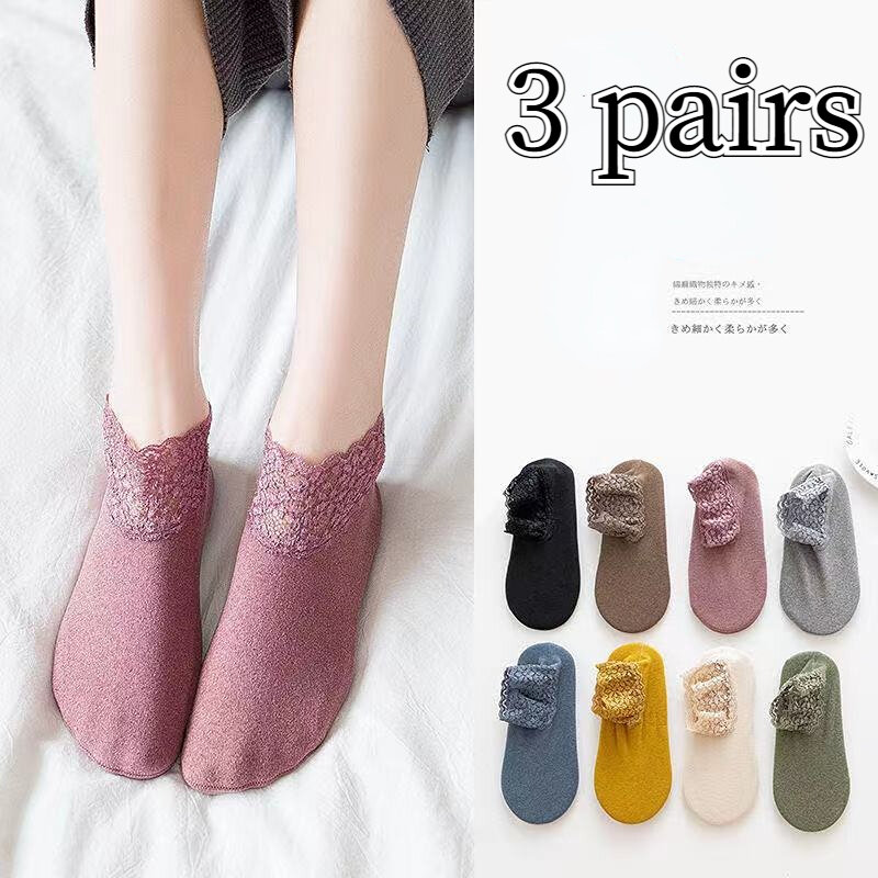 3 Pairs Women Winter Socks Warm Thicken Thermal Soft Solid Color Socks Wool Cashmere Snow Boots Velvet Lace Home Floor Sock New
