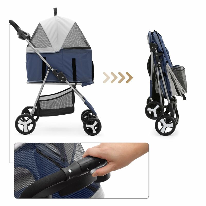 Navy Blue 3-in-1 Foldable Pet Stroller Detachable Carrier, Car Seat for Small/Medium Pet up to 33lbs