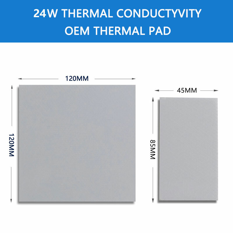 Almofada de silicone térmica autêntica original, dissipador de calor condutor, OEM 24W, GPU, CPU Cooling, 85x45mm, 120x120mm, alta qualidade