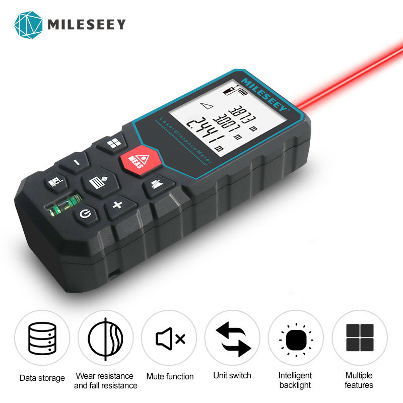 MILESEEY 고정밀 레이저 거리 계량기, X5 60m, 다중 측정 전자 눈금자, 3-10 일 배송