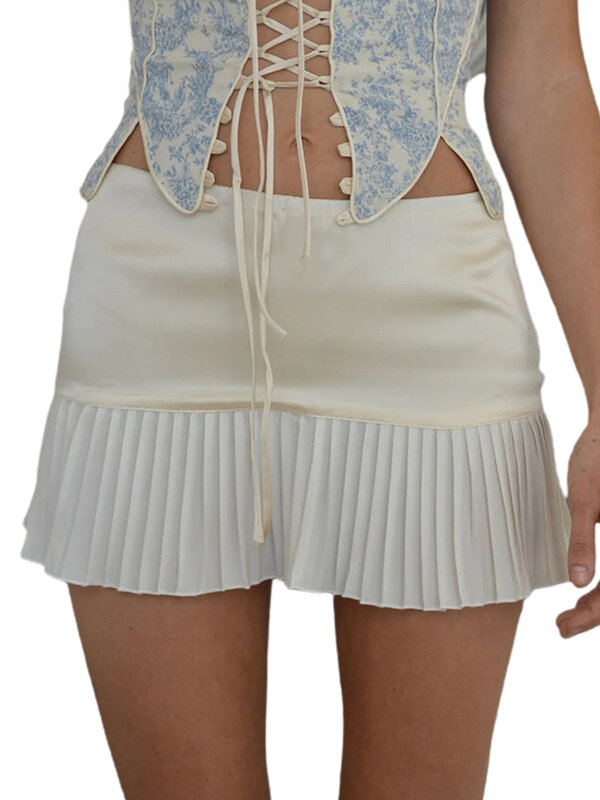 Mini-saias selvagens plissadas femininas, monocromáticas, cintura baixa, slim fit, curtas, streetwear casual, verão