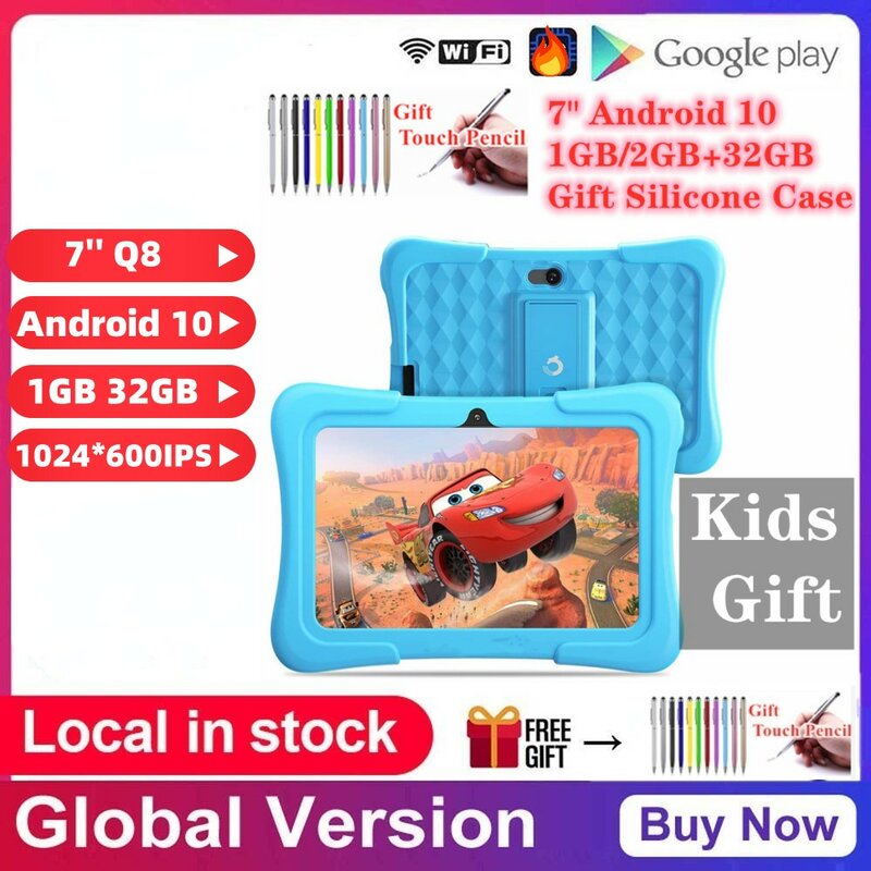 7'' Q8 Android 10 With Stand Silicone Case Quad Core 1GB RAM 32GB ROM Google Play Cortex-A35 64-bit WiFi Dual Cameras Tablets PC