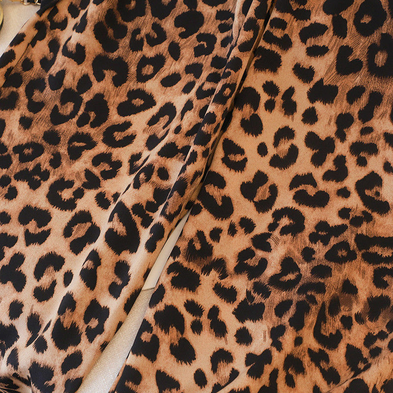 HOUZHOU Leopard Print Chiffon Wide Leg Pants for Women Summer 2024 Vintage High Waist Loose Casual Pants Y2K Harajuku Trousers
