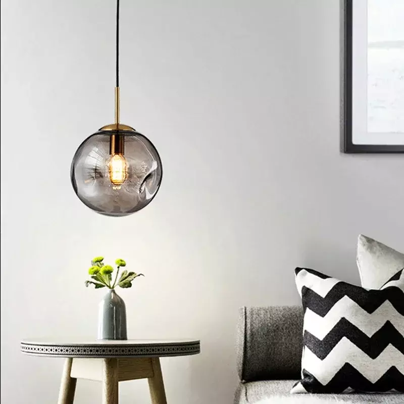 Lampu gantung bola kaca Modern, tongkat dapur untuk ruang makan lampu gantung kamar tidur samping tempat tidur lampu dekorasi