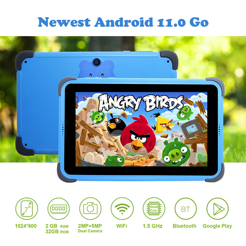 Weelikeit Blue 7 ''Android 11 Tablet per bambini 2GB 32GB Tablet a 4 Core per bambini 1024x600 IPS Dual Wifi 5G 3000mAh con supporto per linguetta