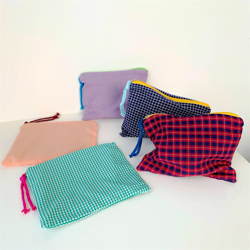 1~10PCS Cosmetic Bag Large Capacity 22x17cm Home Accessories Storage Pouch Fashion Cotton Cloth Storage Tools Storage Bag Plaid