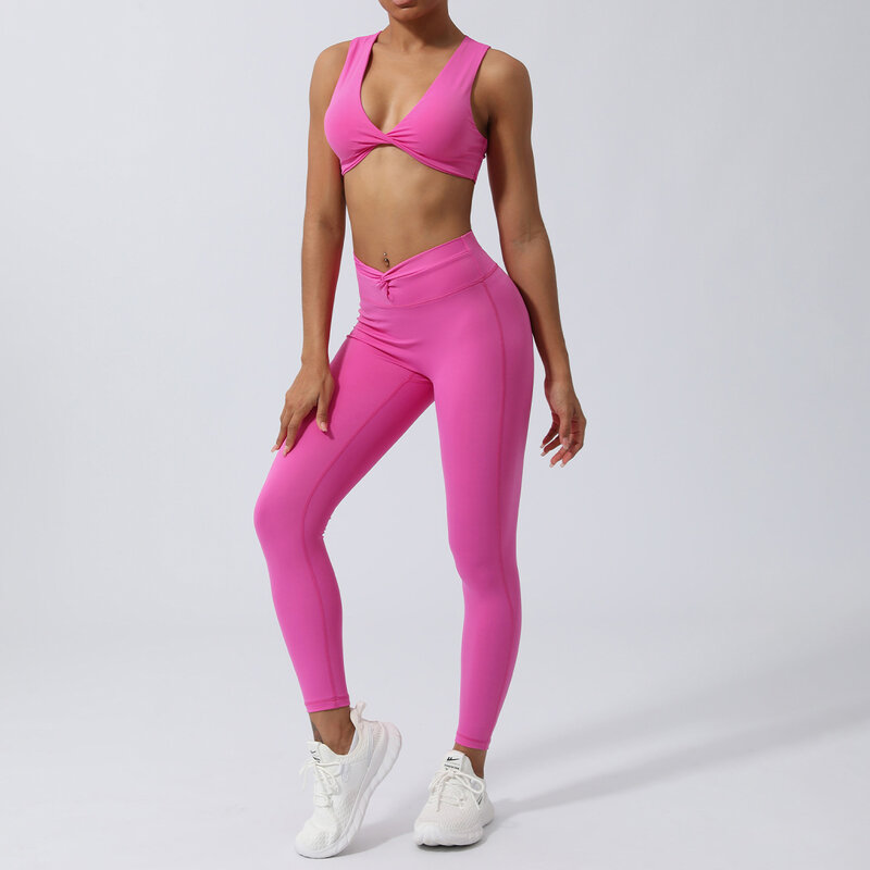 New Yoga Twist Bra Honey Peach Hip Pants for Sports and Fitness