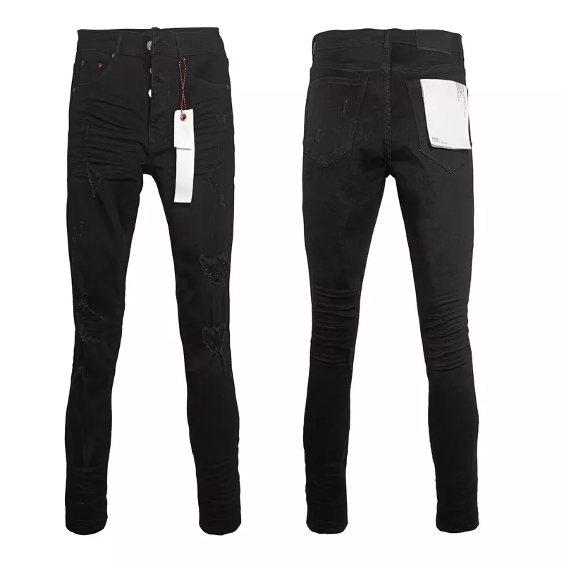 Jeans di marca ROCA viola di alta qualità 1:1 Jeans Slim Fit Hip Hop di tendenza strappati da strada dritti