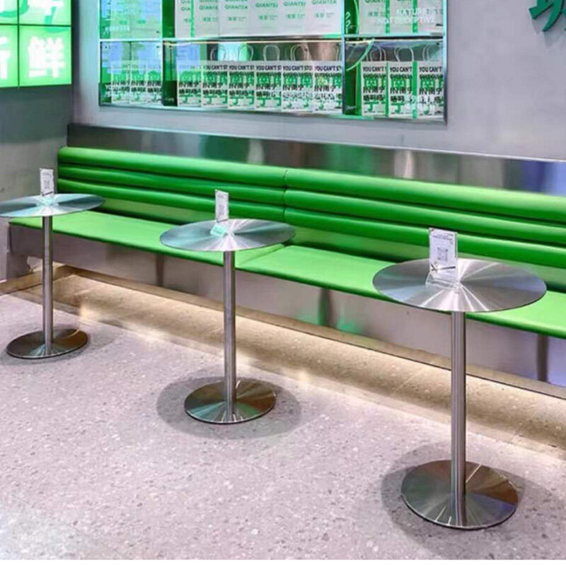 Mesa redonda de acero inoxidable para tienda de postres, silla transparente de acrílico plegable de estilo industrial para exteriores