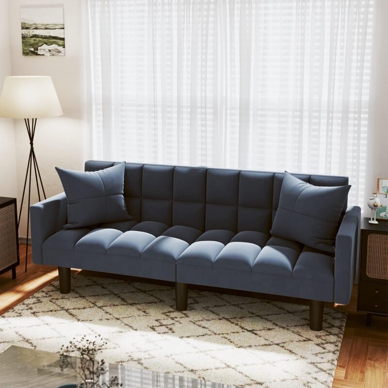 YESHOMY-sofá cama de futón tapizado, Convertible moderno con almohada cilíndrica, adecuado para dormitorio, apartamento, dormitorio