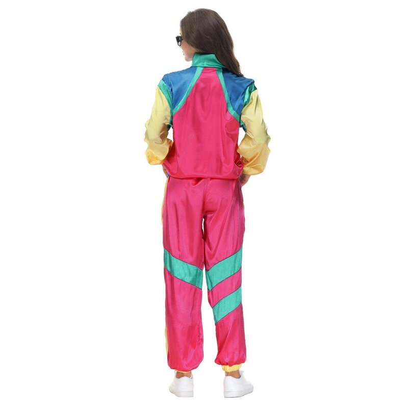 Adult 80s Tracksuit Retro Hip Hop Disco Tracksuit Sets Colorblock Outfits Set 1980s And 1970s Sportswear Jackets костюм женский