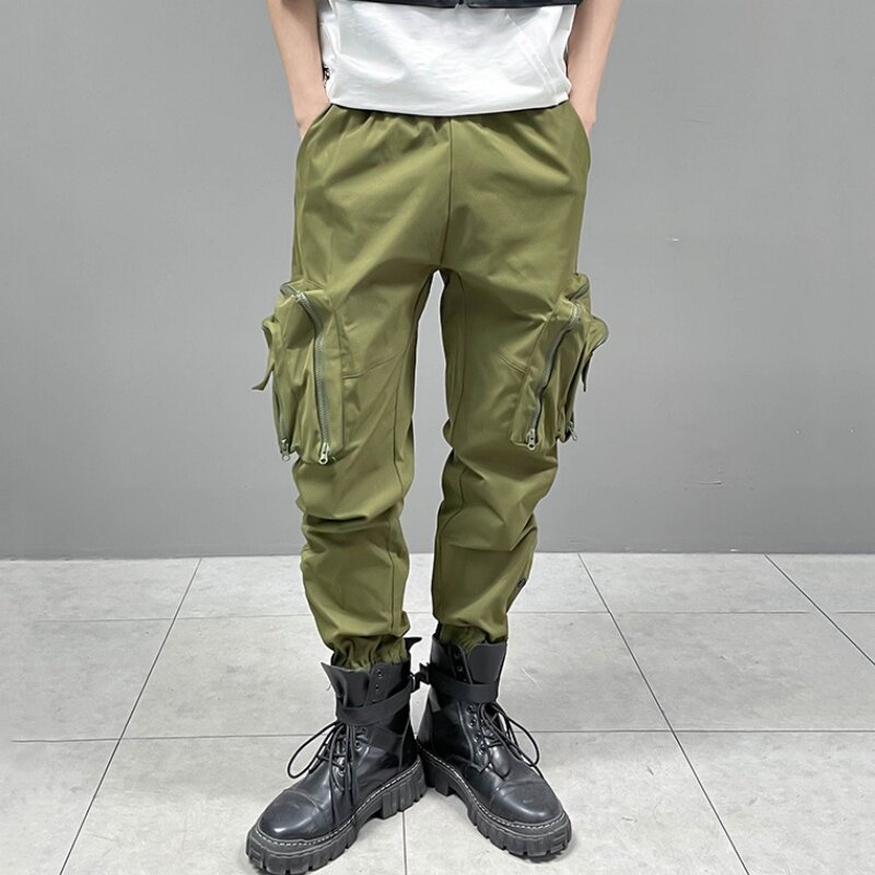 Новинка Осень 2024, мужские тактические брюки-карго на молнии с карманами, Y2K, высокоуличная техника в стиле панк, брюки с манжетами, брюки ты