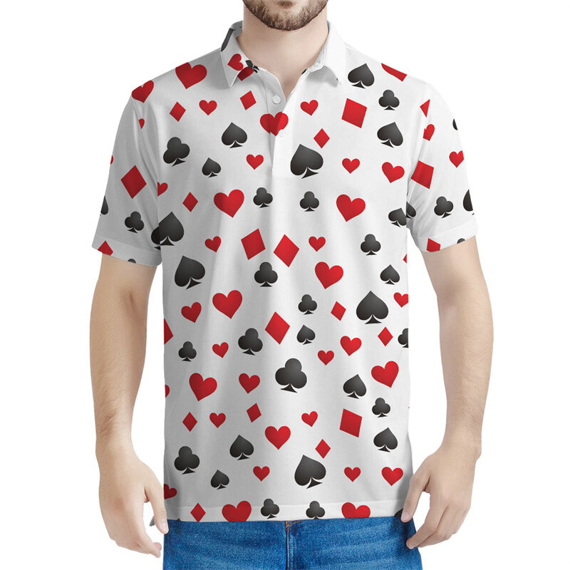 Футболка-поло мужская с 3D-принтом игральных карт, рубашка с графическим принтом в стиле ретро, женские топы, летняя повседневная свободная футболка с коротким рукавом
