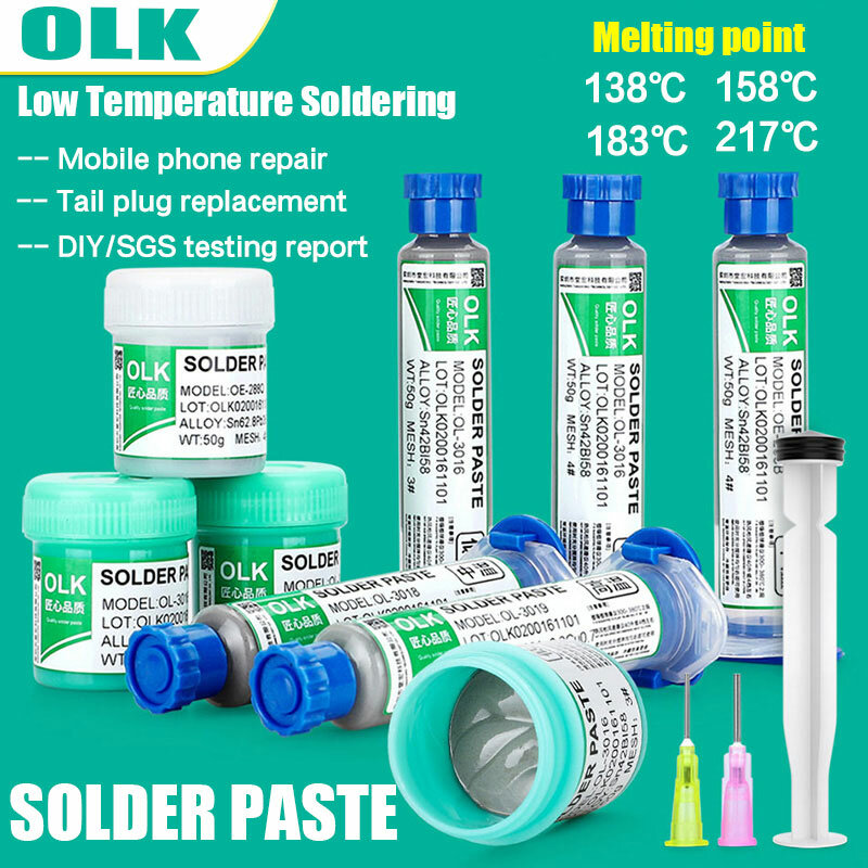 OLK SMD Lead-free Medium-High-Low Temperature Solder Paste Sn42Bi58 for LED BGA Phone Repair Welding Tin Soldering Paste 138℃