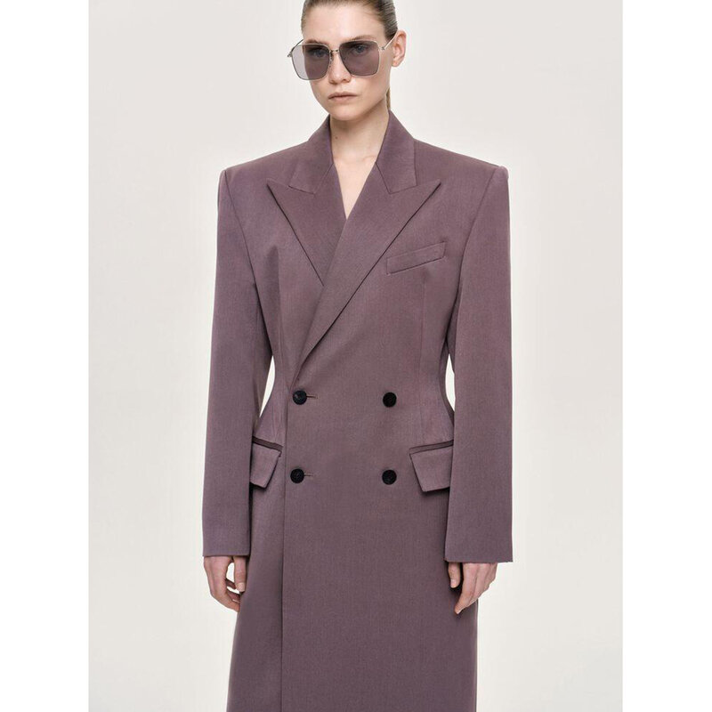 Elegant Women Long Jacket Fashion Loose Double Breasted Female Daily Coat Formal Ankle Length Dress jaqueta feminina