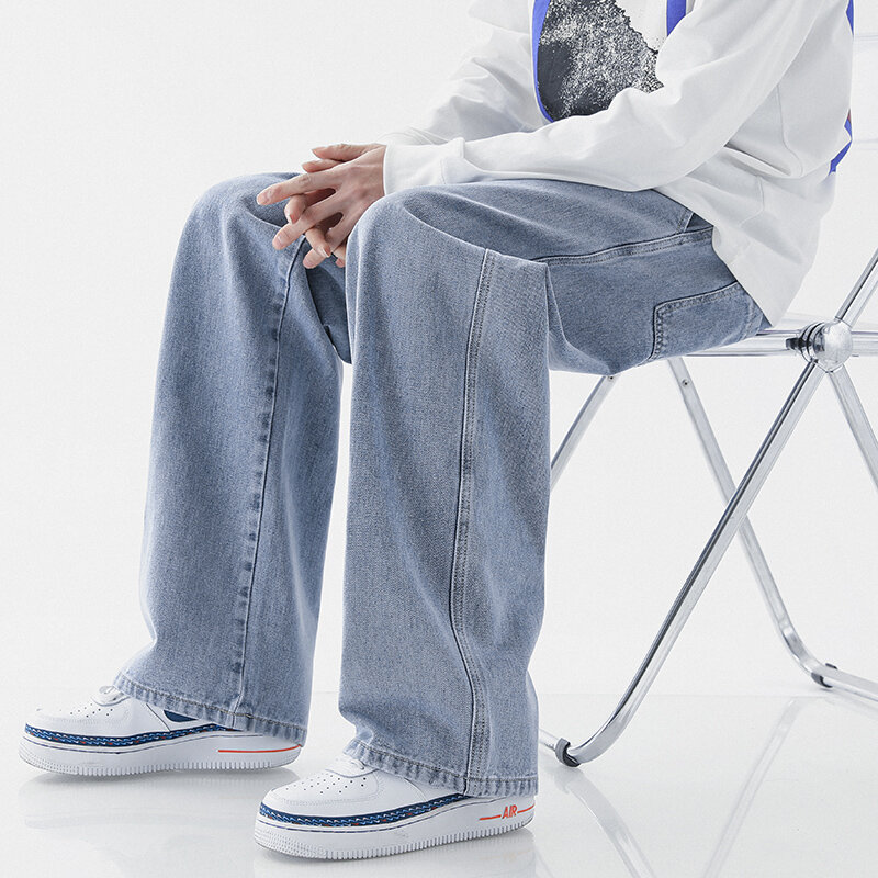 2023 nuovi Jeans larghi da uomo stile universitario studente larghi pantaloni Casual blu chiaro moda pantaloni larghi neri dritti 2XL 3XL
