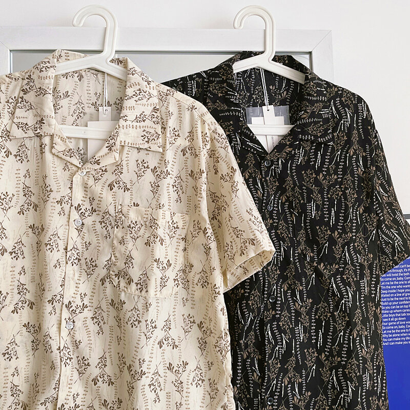 일본 남성용 빈티지 속건성 아이스 실크 비치 셔츠, 힙합 여름 옷 셔츠, 남성 패션, 하라주쿠 상의, 스트리트웨어