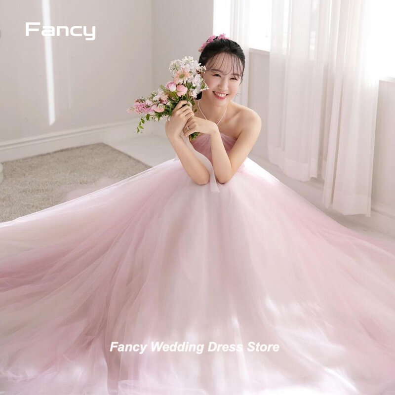 Vestido de novia de línea A rosa para mujer, vestido de fiesta de noche de tul suave, sin mangas, Halter, coreano, Simple, elegante, sesión de fotos