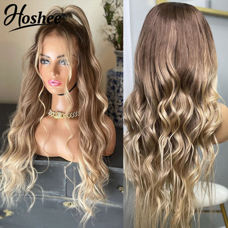 Ash Blonde Lace Front Perucas de Cabelo Humano para Mulheres, Ombre Body Wave, Glueless HD Lace Wig, Pré-Arrancadas, Highlight