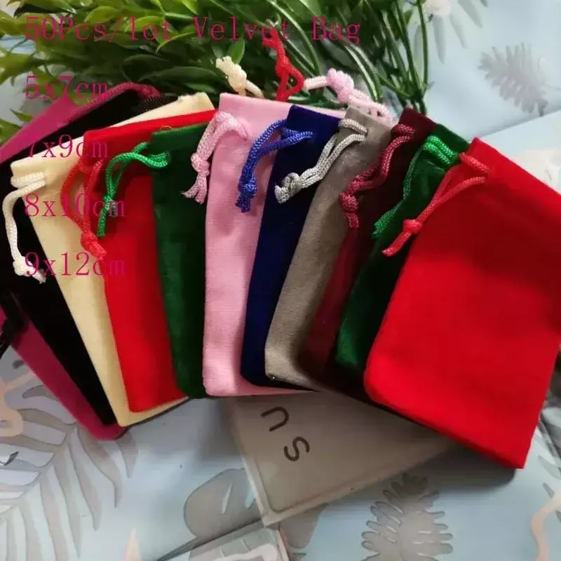 Разноцветные бархатные мешочки на шнурке LW024, сумка для упаковки ювелирных изделий, Рождественская Свадебная упаковка, подарочные пакеты-1