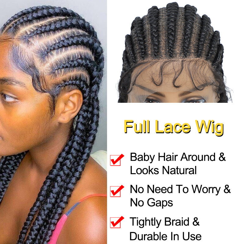 36 Inches Full Lace Box Braided Wig Cornrow Braids Lace Wigs Synthetic 360 Knotless Box Braids Lace Front Wigs for Black Women