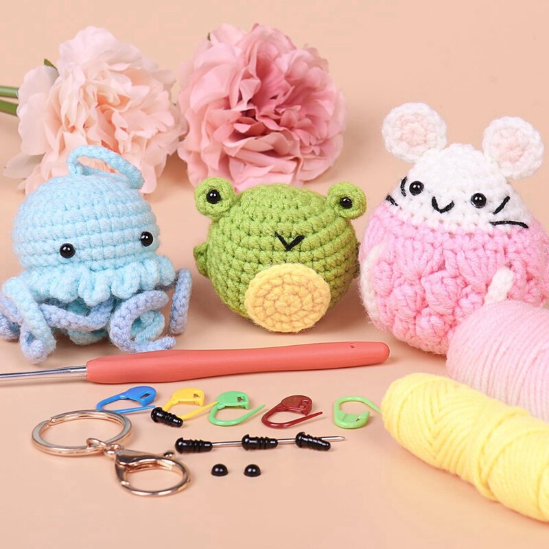 Set Of 3 Crochet Kit For Beginners With Step-By-Step Video Tutorials Crochet Animal Kit Fit For Kid And Adults