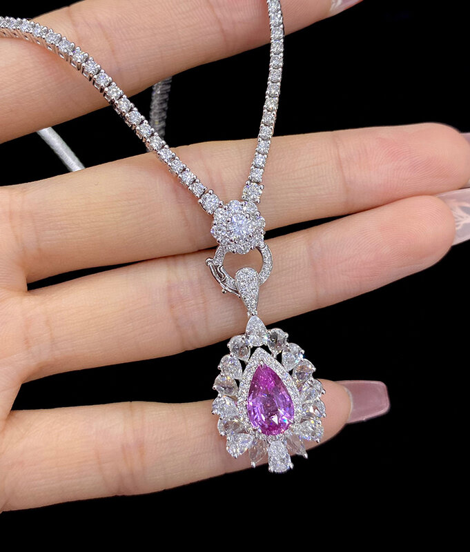 LUOWEND 18K ожерелье из белого золота роскошный дизайн настоящий натуральный розовый фиолетовый сапфировое кольцо из драгоценных камней кулон двойного назначения дизайн для женщин