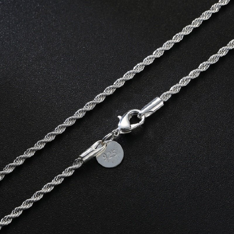 Charm 2MM 16-30 cali 925 srebro sznur łańcuszek naszyjnik dla kobiety mody akcesoria ślubne biżuteria prezenty