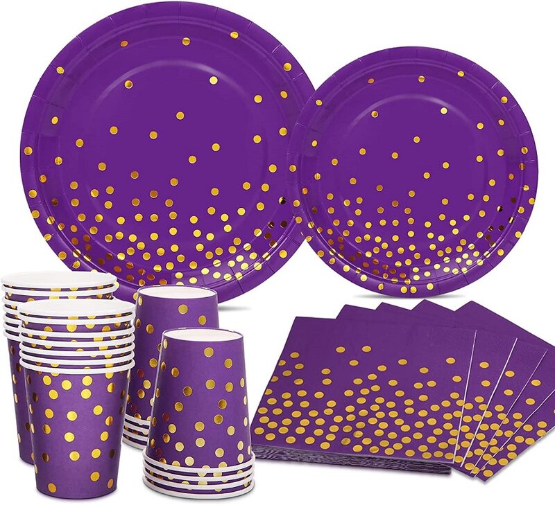 Фиолетовые и золотые бриллианты, фиолетовые тарелки для дня рождения, одноразовые бриллианты для свадебной вечеринки, девичника