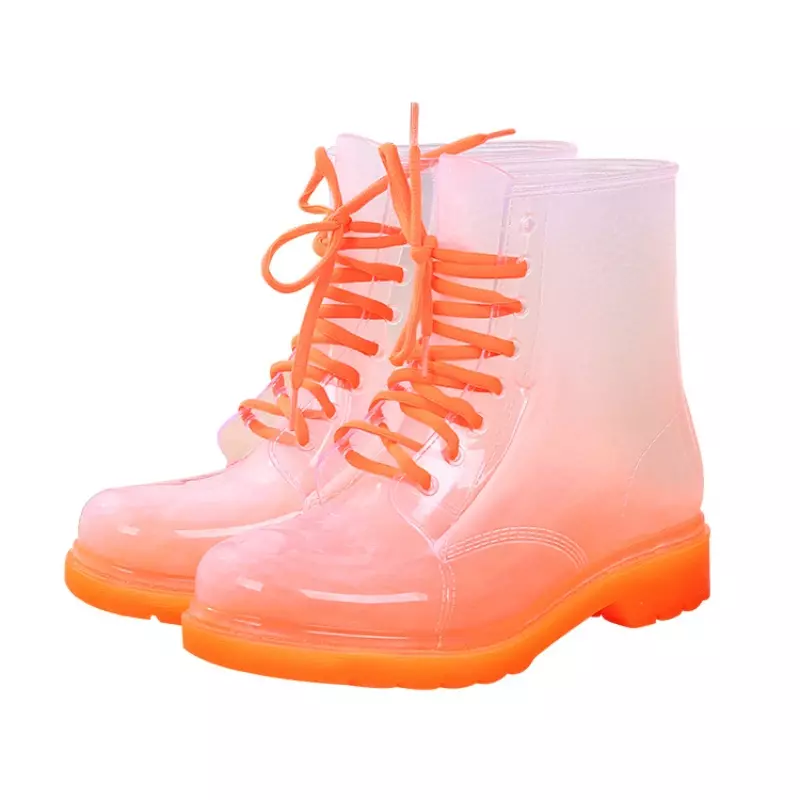 Botas de lluvia transparentes para mujer, zapatos de PVC con plataforma, botines sin cordones, impermeables, para el trabajo, novedad de otoño, 2024