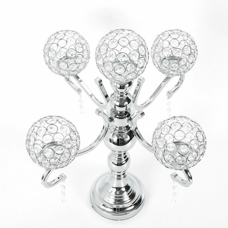 Portacandele in cristallo argento elegante a 5 braccia centrotavola per matrimonio Decor candelabri in cristallo moderno 55*45*16cm