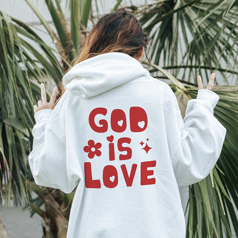 God Is Love back print 여성용 루즈 후드티, 종교 맨투맨, 가을 겨울 패션 의류, 기독교 패션 상의, 직송