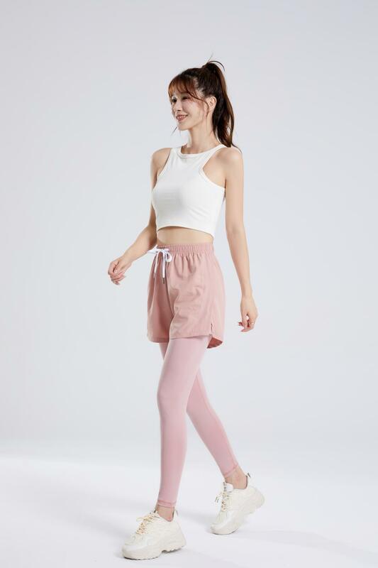 Pantalones cortos de Yoga para mujer, mallas ajustadas, 2 en 1, doble capa, bolsillo, gimnasio, motociclista, ropa deportiva
