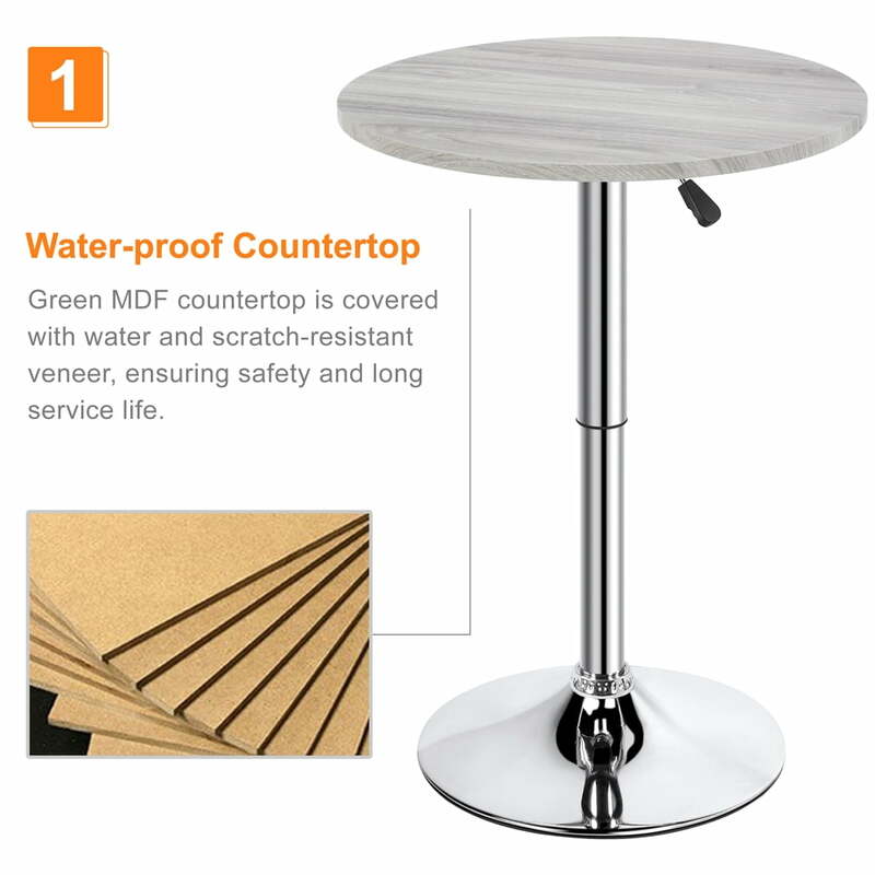 높이 조절 가능 라운드 펍 비스트로 테이블, 360 ° 회전 주방 비스트로 바 테이블, 회색