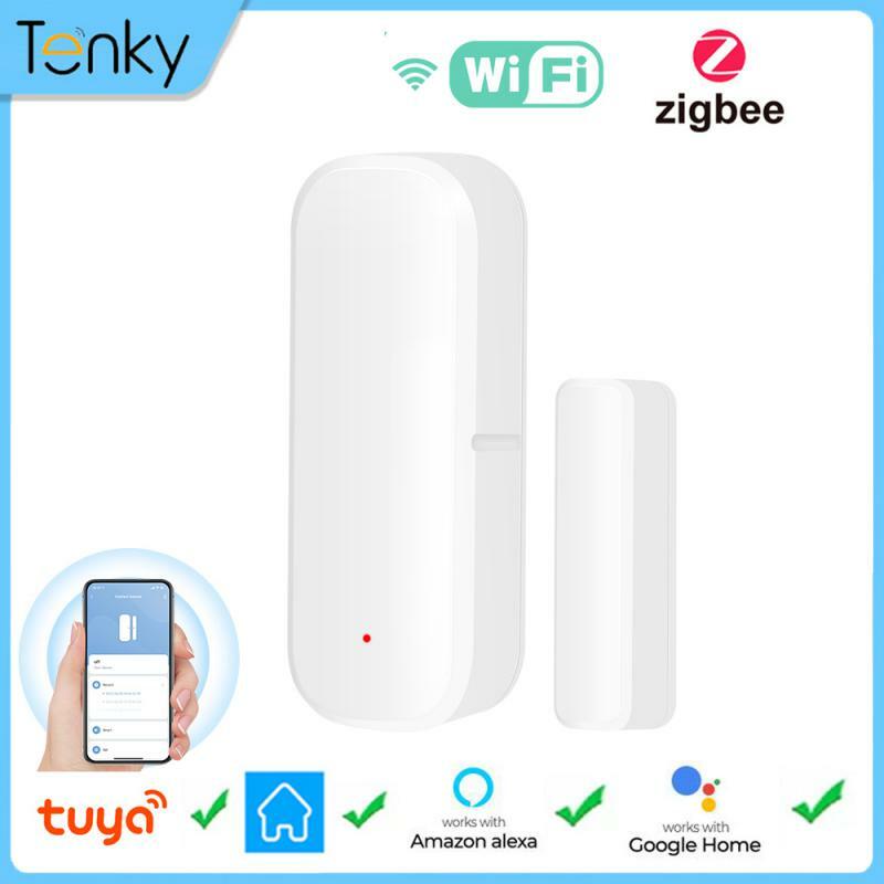 Tenky Tuya Zigbee Sensor de puerta WiFi, Sensor de ventana inteligente, Detector de alarma, Sensor magnético independiente, funciona con Alexa y Google Home