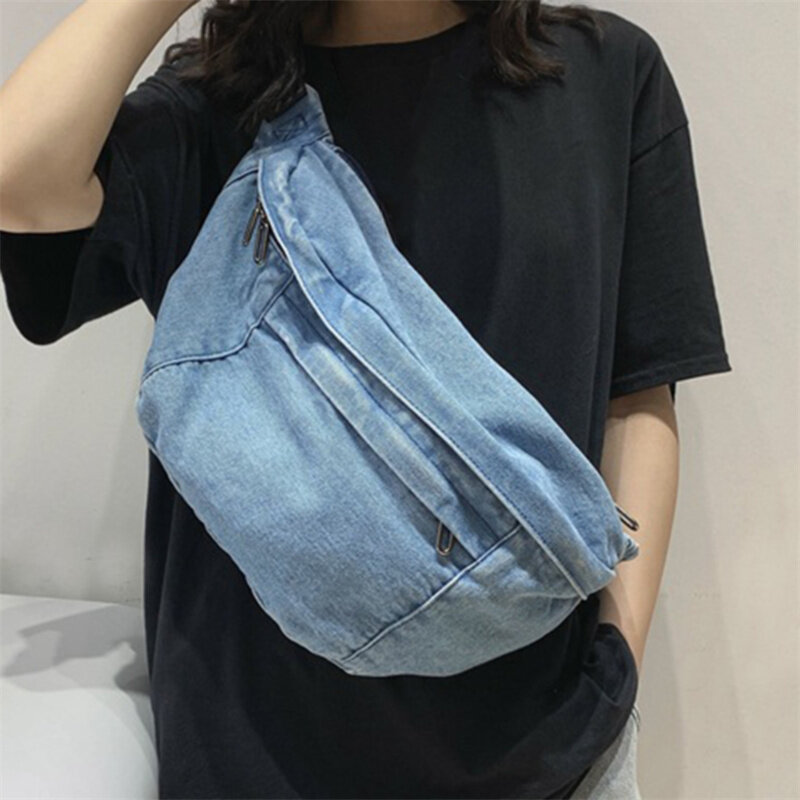 Unisex Crossbody Bag Shoulder Bag Girls New Denim For Women Large Capacity Messenger Bag Bolsos Para Mujer Hip Hop Belt Bag