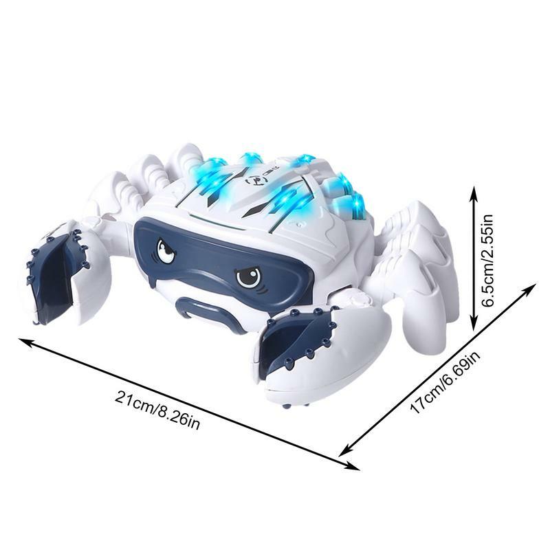 Brinquedo elétrico andando do caranguejo com luz e música, roda universal, evitar automaticamente obstáculos, presente