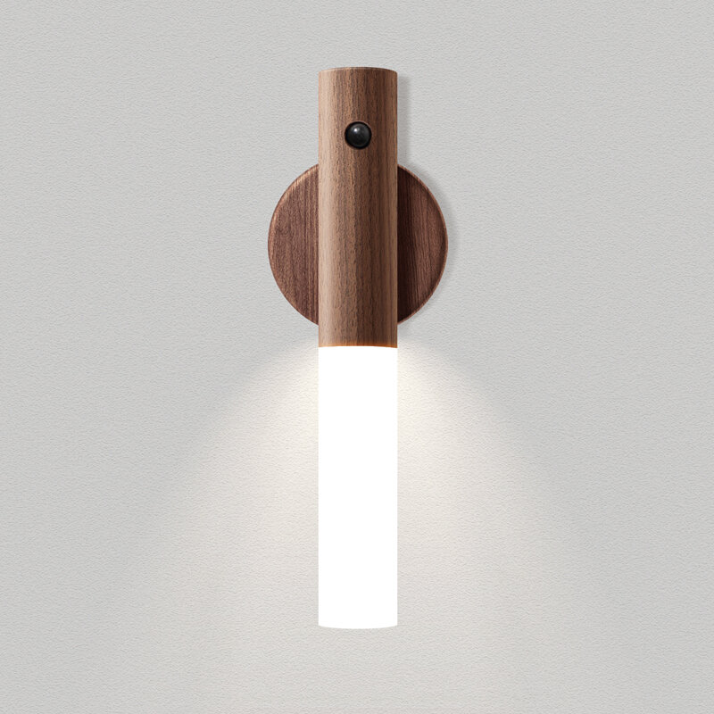 Lámpara de pared LED inteligente para el hogar, luz nocturna de madera con Sensor corporal inteligente, recargable, lámpara de armario interior para decoración del hogar