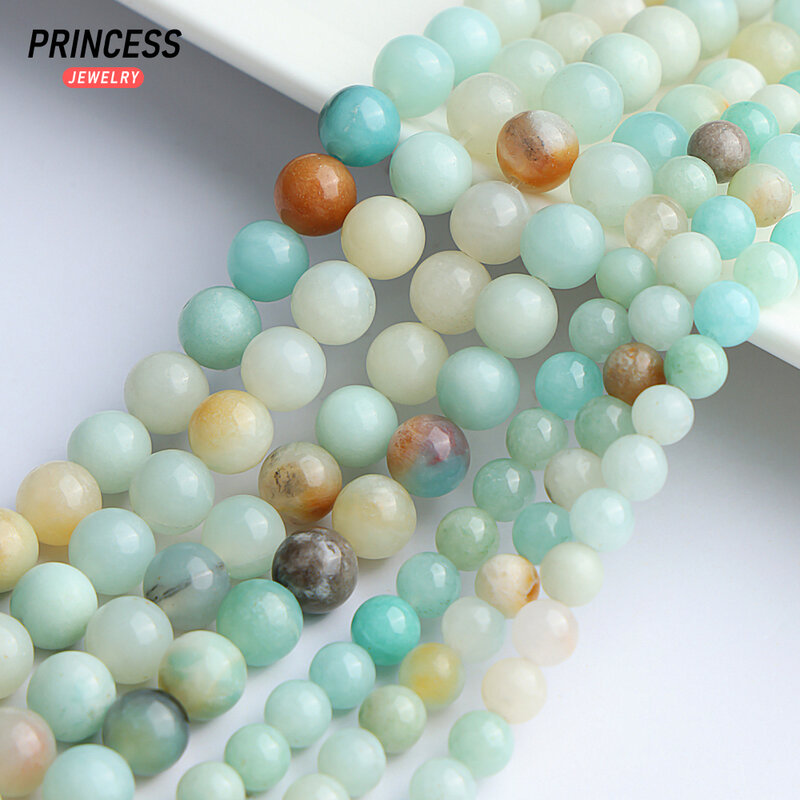 Cuentas de amazonita de colores naturales para la fabricación de joyas, abalorios de piedra suelta para pulsera, collar, accesorios de bricolaje, 15 pulgadas, 4mm, 6mm, 8mm, 10mm, A ++
