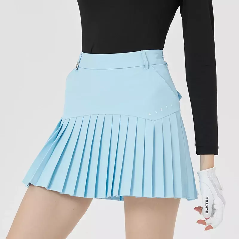Blktee-女性のハイウエストプリーツゴルフショートスカート、裏地付きスカート、ポケット付きレジャーブライドル、スリム、レディースファッション