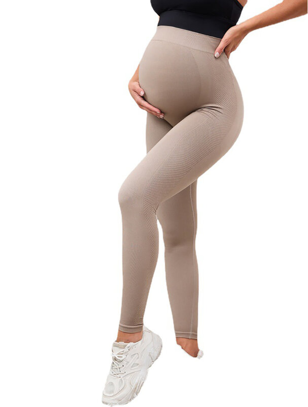 Leggings de gravidez de cintura alta para gestantes, roupas magras para maternidade, barriga, calças tricotadas do shaper do corpo