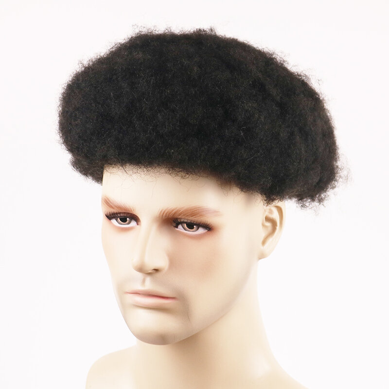 شعر مستعار أفرو مجعد للرجال ، شعر بشري 100% ، أنظمة استبدال الشعر ، وحدة ، بدلة تنفس ، عقدة مزدوجة ، أسود طبيعي ، 4 مللي متر